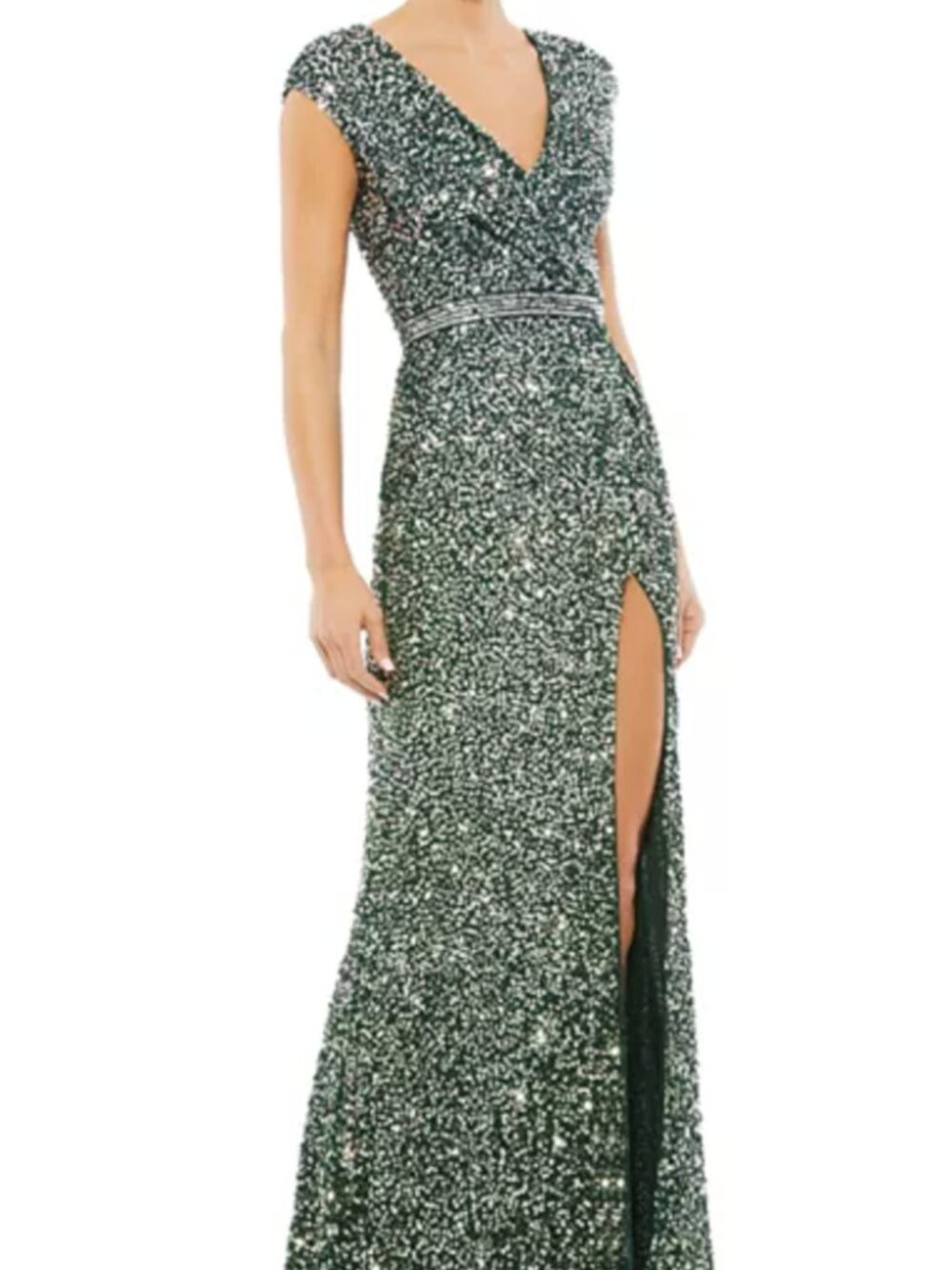 Mac Duggal Forest Green Sequin Gown NWT Size 6 Cap Sleeve $398